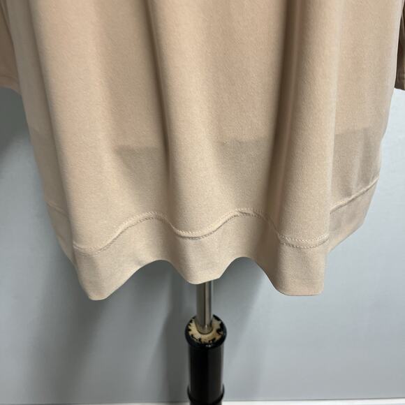 Anne Klein Tunic Top Blouse size Medium Khaki Camel Gold Zipper Pockets Stretch - Picture 5 of 8